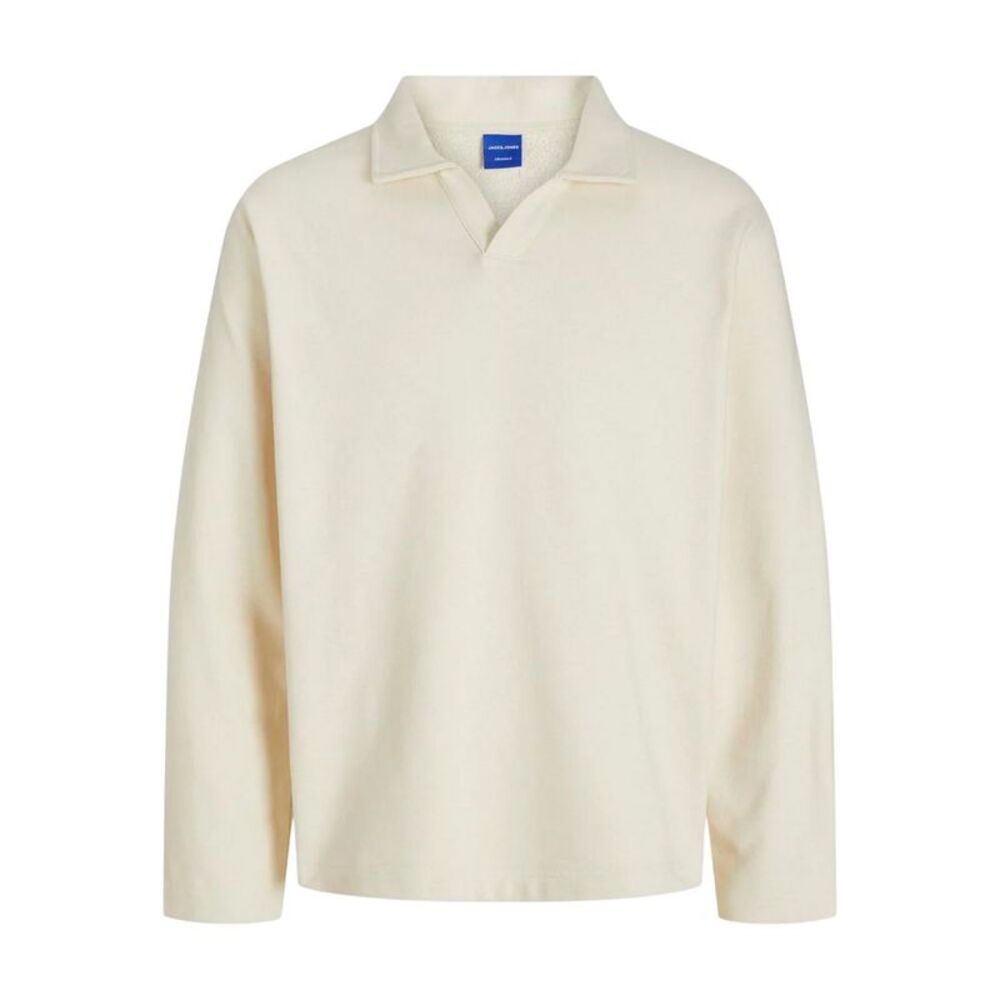 Jack And Jones Mens Split Neck Relaxed Fit Sweatshirt / Antique White